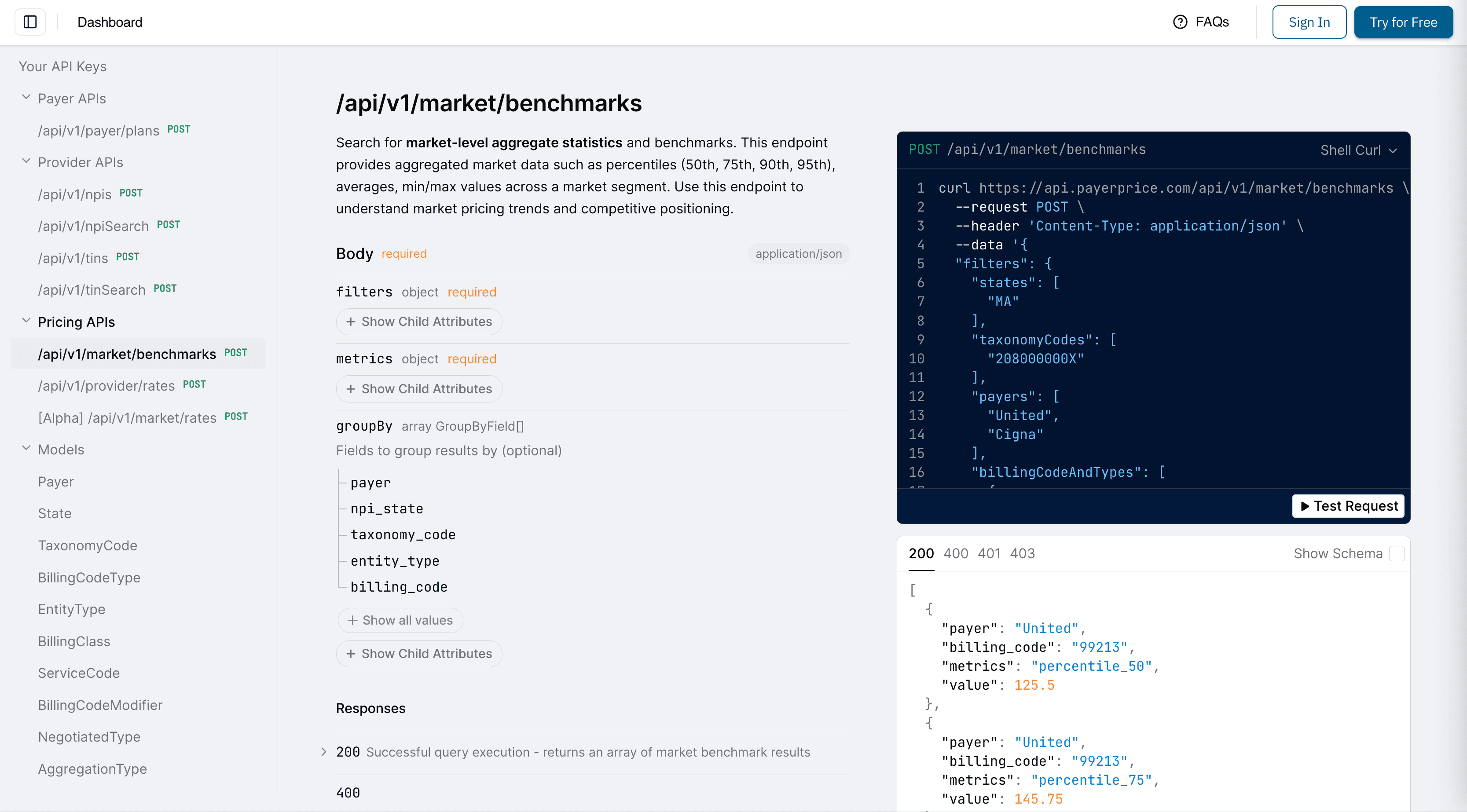 Interactive API endpoint documentation