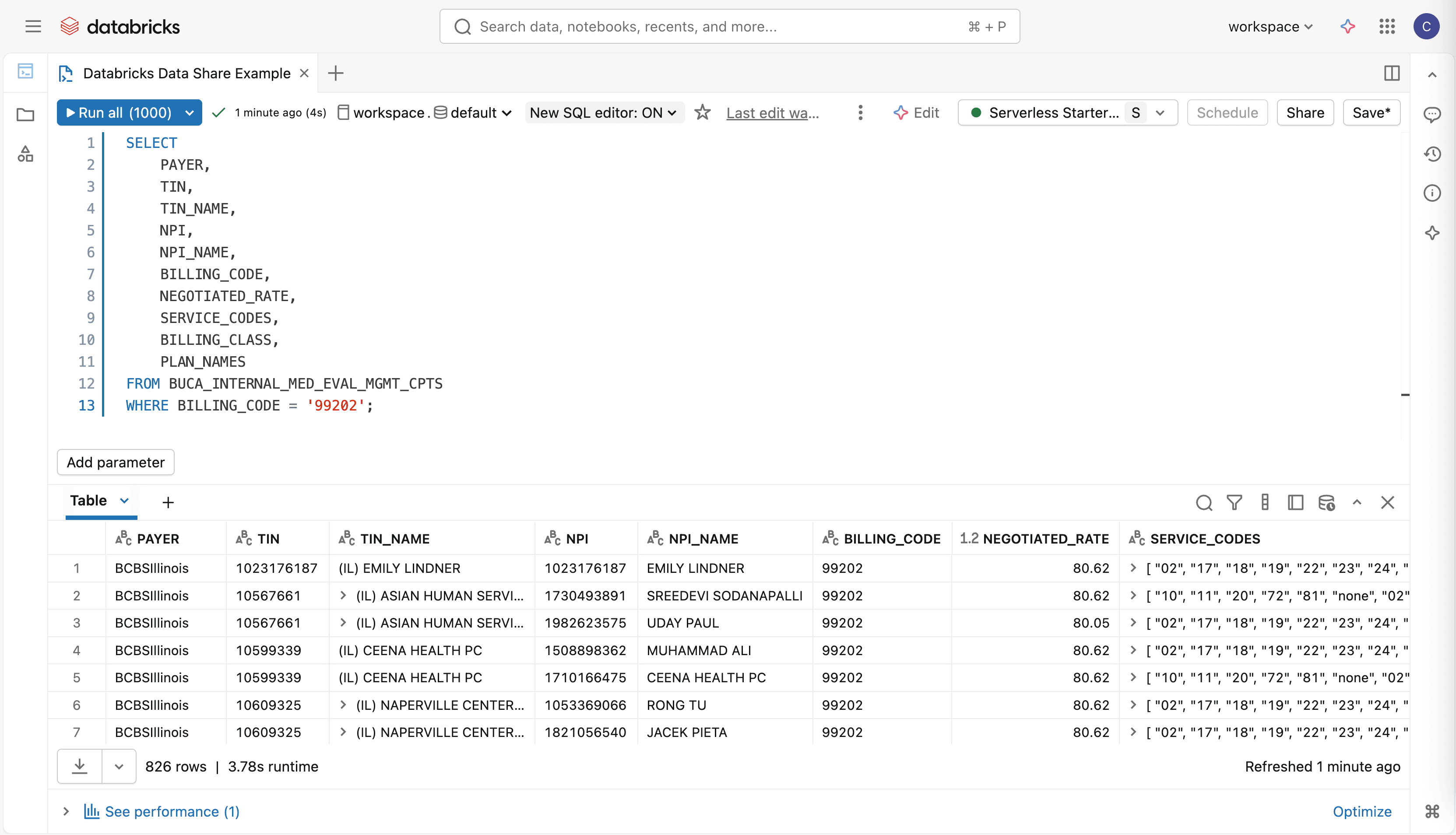 PayerPrice Databricks data share example