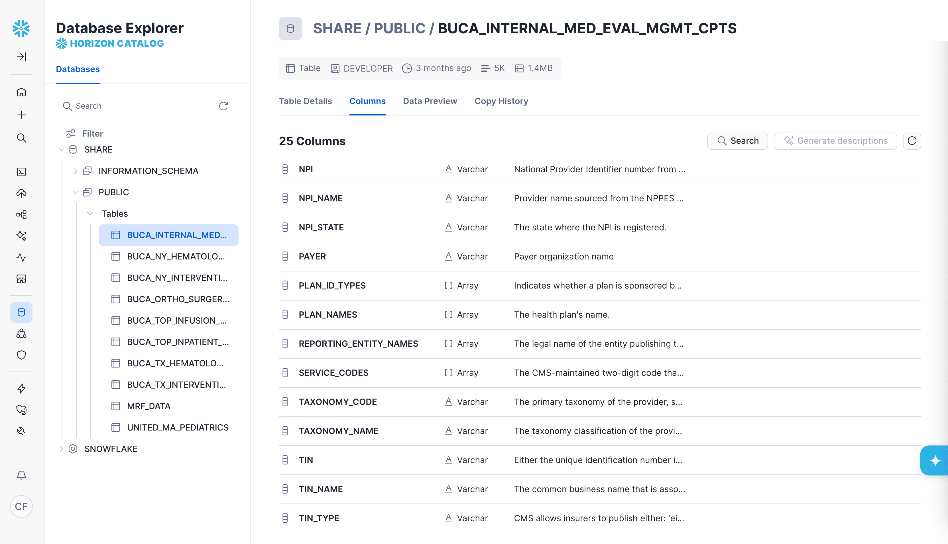 PayerPrice Snowflake schema example